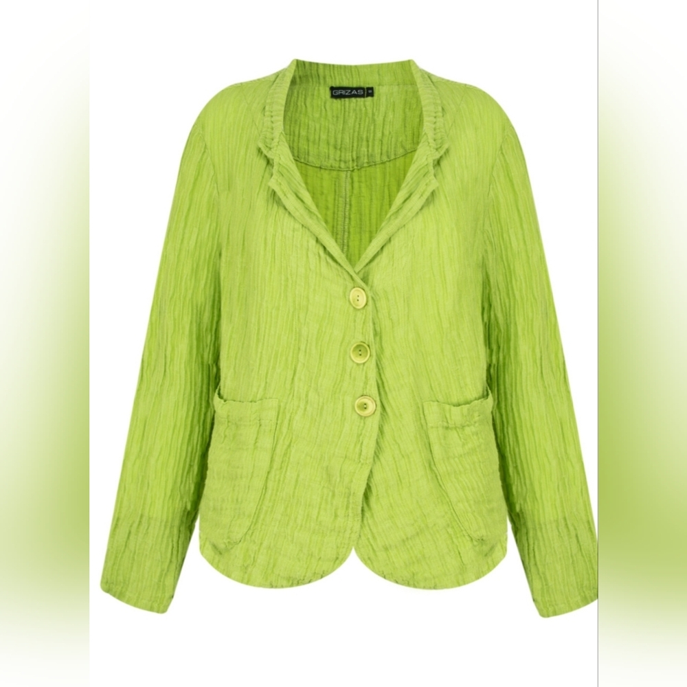 Grizas S Goda Solid Crinkle Silk Linen Jacket Lime Green